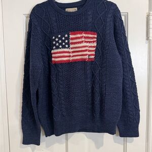 Ralph Lauren Navy Cable-Knit Crewneck with American Flag Patch